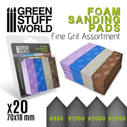 [ GSW10976 ] Green stuff world Foam Sanding Pads - FINE GRIT ASSORTMENT x20