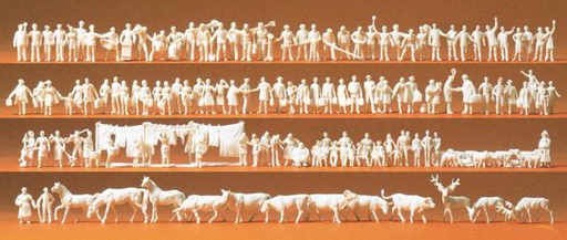 [ PRE79000 ] Preiser railrood personnel, passengers and passers-by, workers and animals  unpainted  1/160 N