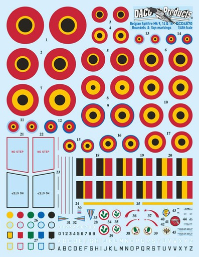 [ DACODCD4870 ] Belgian Spitfire Mk 9,14 &amp; 16 roundels &amp; Sqn markings 1/48