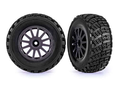 [ TRX-7473-GRAY ] Traxxas Tires &amp; wheels, assembled, glued (gray wheels, gravel pattern tires, foam inserts) (2) (TSM® rated) - TRX7473-gray