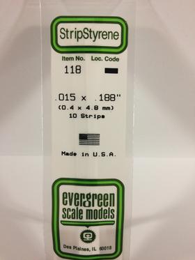 [ EG118 ] Evergreen styrene strip 0.38x4.8x350mm (10s.)