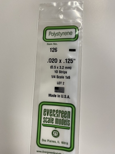 [ EG126 ] Evergreen styrene strip 0.5 x3.2mm x 350 mm 10st