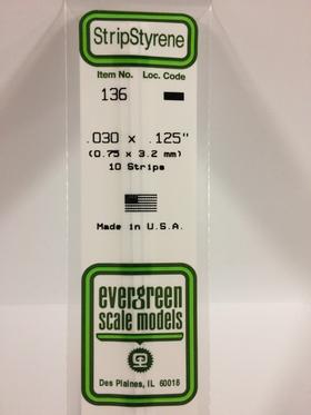 [ EG136 ] Evergreen styrene strip 0.75x3.2x350mm (10s.)