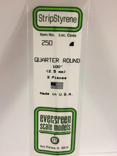 [ EG250 ] Evergreen styrene profiel kwart-rond 2.5 mm 35cm  3pcs