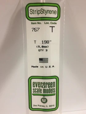 [ EG767 ] Evergreen styrene T profiel 5,0 x 5,0 mm  3pcs