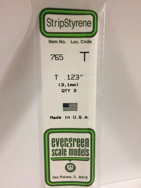 [ EG765 ] Evergreen T profiel styrene 3,1 x 3,1 x 300 mm 3pc