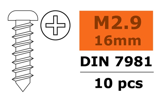 [ GF-0175-004 ] Zelftappende cilinderkopschroef - 2,9X16mm - Gegalvaniseerd staal - 10 st 