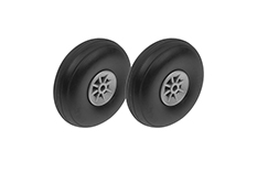 [ GF-3165-003 ] Vliegtuig wielen - Rubber met Nylon velg - 50mm - As Dia. 3mm - 2 st 