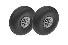 [ GF-3165-006 ] Vliegtuig wielen - Rubber met Nylon velg - 70mm - As Dia. 4mm - 2 st 